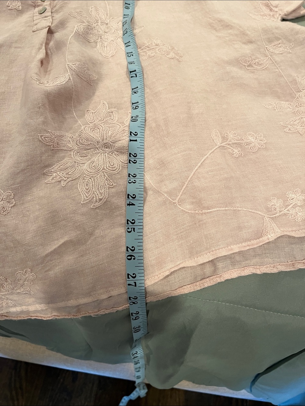 Light Pink Embroidered Women’s Tunic Linen Top - Picture 6 of 6
